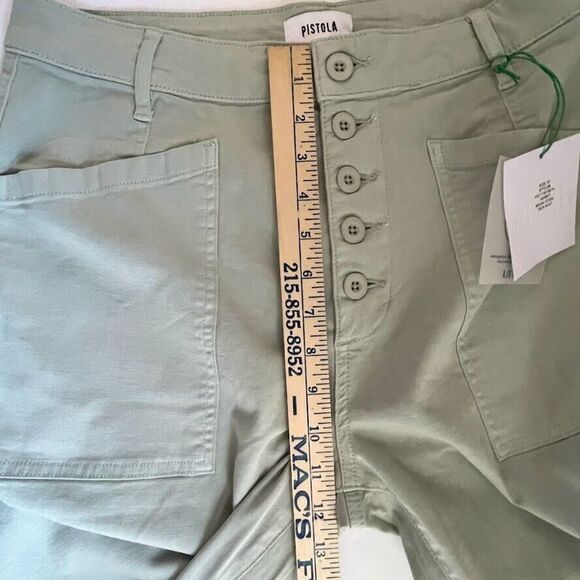 Pistola Womens Jeans Green High Rise Utility Crop Straight Super Stretch Size 31 - Picture 11 of 13